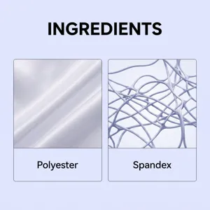 Détail du tissu montrant la texture des fibres polyester élasthanne et surface satin.