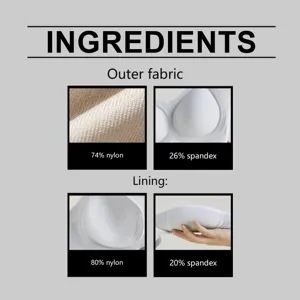 Gedetailleerde stofsamenvatting infografiek met nylon en elastaan voor comfortabele bh.