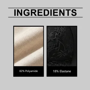 Bra fabric material composition detail showing 82% polyamide and 18% elastane texture.