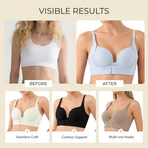 Reggiseno push-up sagomato senza cuciture con gancio anteriore, comodo supporto multicolore.