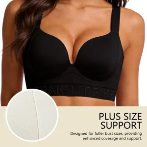 Vista dettagliata del reggiseno push-up senza cuciture con spalline larghe e tessuto morbido.