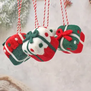 Pendentif Boîte Cadeau en Feutre de Laine de Noël Ornement Suspendu Fête Décoration Intérieure Accessoires