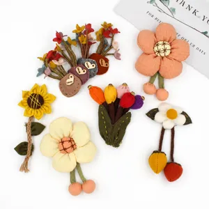 Ornamento Appeso Floreale in Tessuto di Lino Fatto a Mano Retro DIY Fiore Borsa Custodia Telefono Pendente Decorazione Accessori