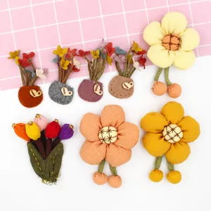 Retro lino tessuto fiori pianta in vaso ornamenti sospesi fatti a mano DIY custodia telefono