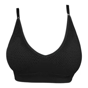 Black wireless seamless comfort bra main view, breathable mesh daily wear soft support.