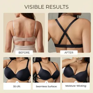 Detail view of the seamless push up bra showing 3D lift and moisture wicking features clearly.