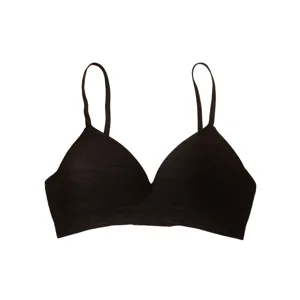 Soutien-gorge noir sans couture à col en V avec fines bretelles et motif discret.