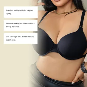 Seamless push-up bra in black with breathable fabric and side support for daily wear comfort.