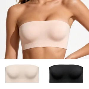 Women Seamless Strapless Bra Nylon Spandex Non-slip Bandeau Thin Mold Cup Underwear Breathable Invisible Lingerie For Summer Top