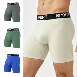 Men's breathable boxer briefs elastic compression long leg underwear comfortable fit