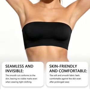 Seamless strapless black bra detail showing smooth cut fabric and comfortable fit for summer.