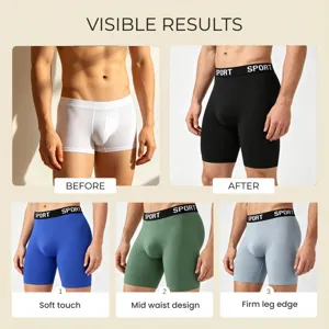 Men's breathable boxer briefs with soft touch, mid waist design, and firm leg edge for daily comfort.