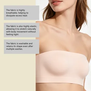 Seamless strapless bra detail showcasing breathable high elastic fabric comfort for summer.