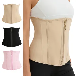 Detailed view of the breathable waist trainer corset with front zipper in multi colors.