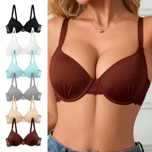 Detailed view of the sexy lace push-up bra featuring delicate floral side lace and support.