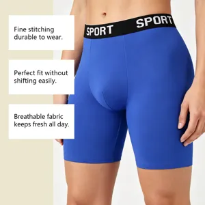 Men's breathable athletic boxer briefs solid blue comfortable stretch boxer shorts underwear