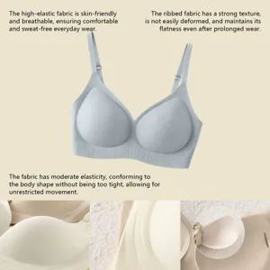 Detailed view of the seamless ribbed soft support bra highlighting fabric texture and elasticity.