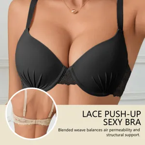 Black lace push-up sexy bra with supportive design for comfortable daily wear 1pc