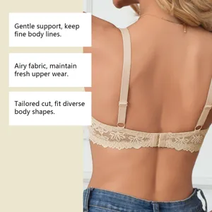 Lace push-up bra back detail, gentle support and airy breathable fabric for daily wear.