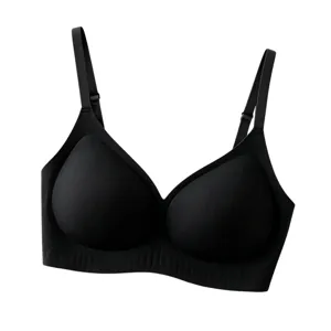 Black seamless ribbed soft support bra, comfortable fit for daily wear and minimalist style.