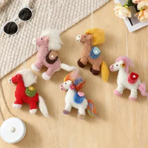 Handmade Wool Felt Pony Plush Toy Cute Cartoon Animal Doll Hanging Ornament For Kids Room Home Car Decor