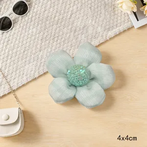 Handmade sequin mesh flower detail, 4x4cm mint green DIY accessory for clothing and hats.