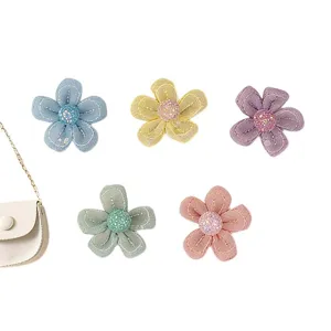 Handmade fabric five petal flower accessories DIY clothing hat bag charms multi color set