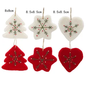 Navidad fieltro colgantes adornos conjunto mini árbol estrella corazon rojo blanco decor