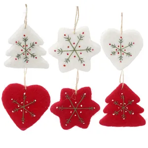 Adornos colgantes de fieltro de lana de Navidad, mini árbol estrella corazon decoracion con bordado.