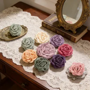 Francese Vintage 3D Artificiale Rosa Fiore Molletta per Capelli Spilla Tessuto Fatto a Mano Accessorio DIY Donne Moda Gioielli
