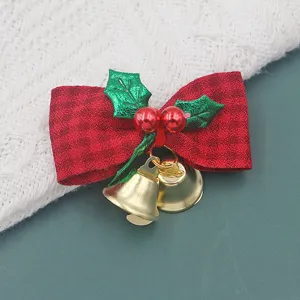Prachtige kerststoffen strik decoratie met schattige gouden belletjes voor boom.