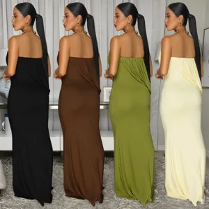 Strapless draped mermaid long dress detail, bodycon evening gown in multiple colors.