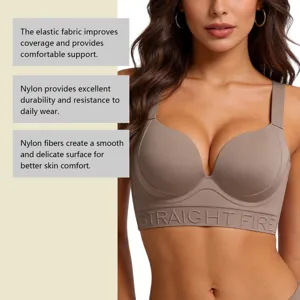 Dettaglio reggiseno push-up senza cuciture con tessuto in nylon comodo e supporto elastico.