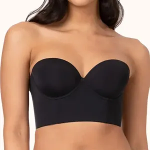 Sujetador largo sin tirantes negro, bandeau push-up antideslizante cómodo mujer diario