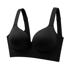 Reggiseno push-up nero senza cuciture con spalline larghe per un comfort quotidiano.