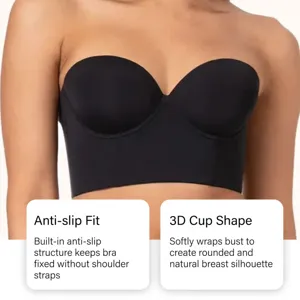 Cómodo sujetador sin tirantes con copas 3D y diseño antideslizante para soporte