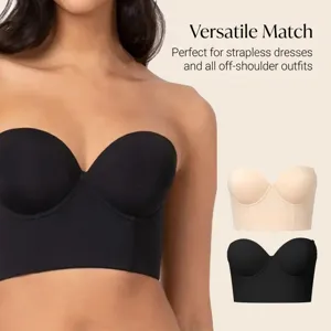 Sostén bandeau push-up sin tirantes para mujer, ropa interior larga y cómoda sin costuras.