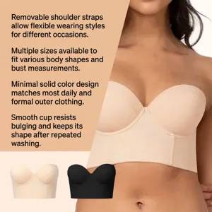 Cómodo sujetador sin tirantes acolchado liso longline push-up con tirantes desmontables