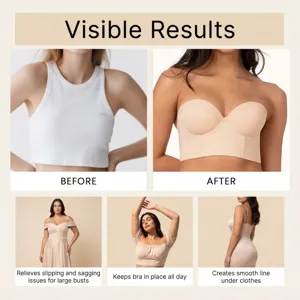 Sujetador largo sin tirantes para pechos grandes, top nude push-up antideslizante.