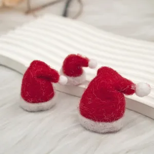 Mini red wool felt Santa hats DIY Christmas tree decor festive party accessories crafts.