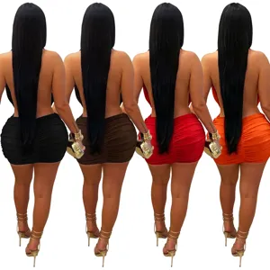 Sexy backless halter bodycon mini dress for women, elegant club party short dresses.