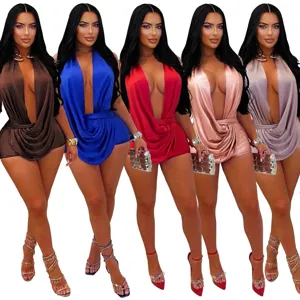 Sexy halter deep V-neck waist-cinching romper jumpsuit for women night club party wear