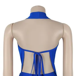 Detailed view of the sexy backless halter neck strap romper jumpsuit, showcasing the back design.