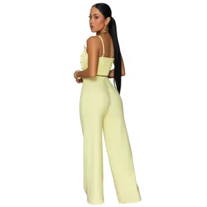 Women Solid Pleated Metal Buckle Cami Top And Wide Leg Pants Two Piece Set 2026 New