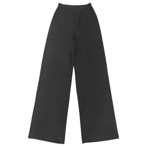 Black wide leg trousers detail view, casual high waist design, comfortable daily wear.