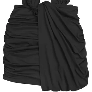 Sexy black halter bodycon mini dress with elegant ruched design for women evening party