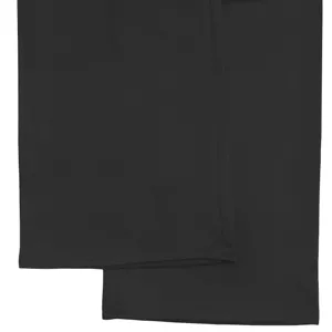 Black wide leg trousers hem detail showing neat stitching and smooth fabric texture for women