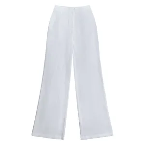 Women white high waist pleated wide leg trousers casual long pants elegant summer fashion