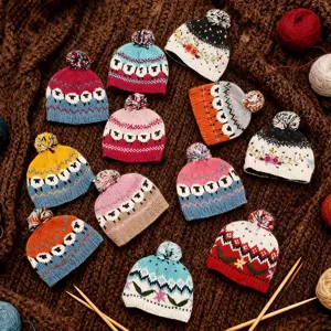 Gorro de punto de lana nepalí hecho a mano invierno cálido colorido con patrón de oveja