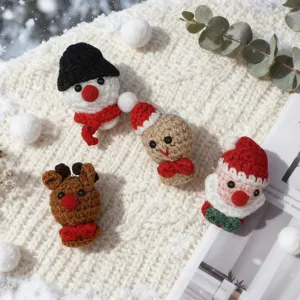 Handmade crochet Christmas brooch hair clips cute Santa snowman reindeer DIY bouquet decor items